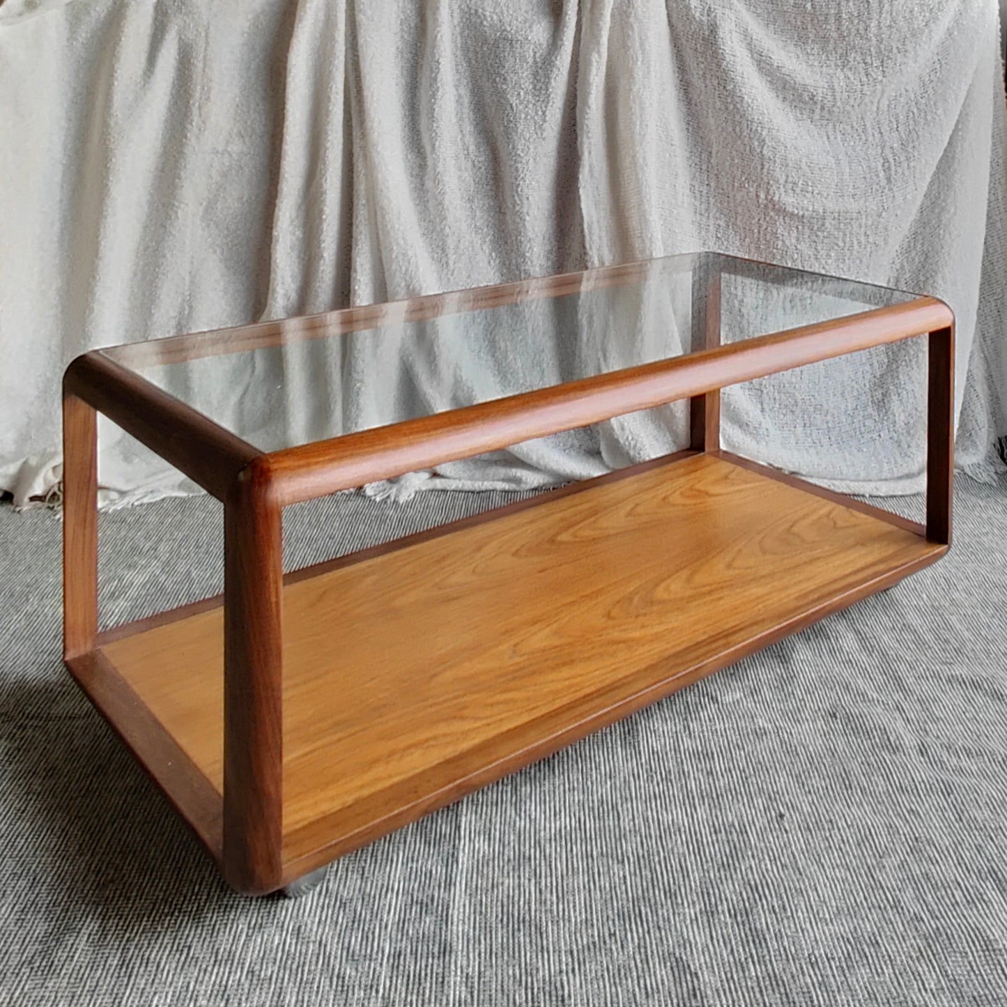 G Plan Mid Century Modern Teak Coffee Table with Low Shelf and Glass Top